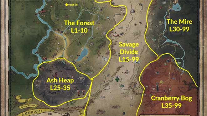 Руководство по рекомендуемому уровню для каждого области в Fallout 76